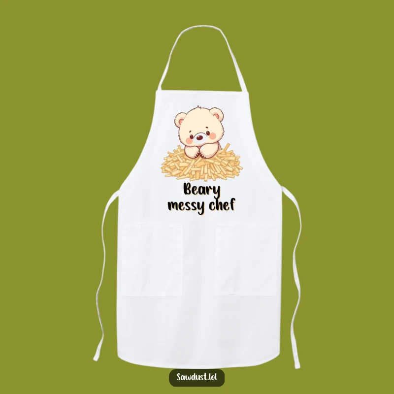 Funny Bear Cub Wood Shavings Apron: Playful Kitchen Helper, Cute Gift