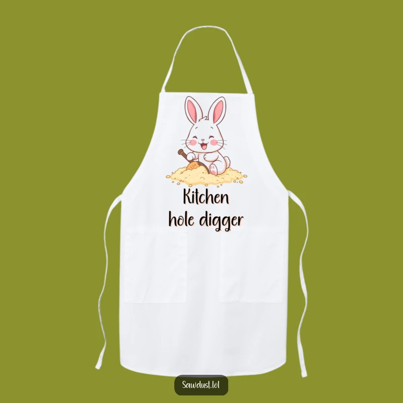 Funny Rabbit Digging Sawdust Apron: Cheerful Kitchen Helper, Cute Gift