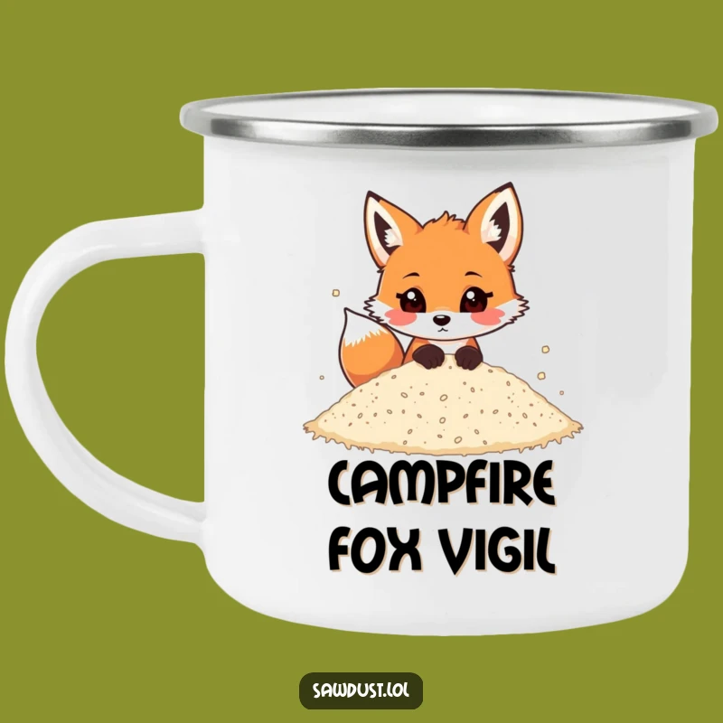 Funny Fox Peeking Sawdust Camping Mug: Playful Enamel Cup, Adventure Gift