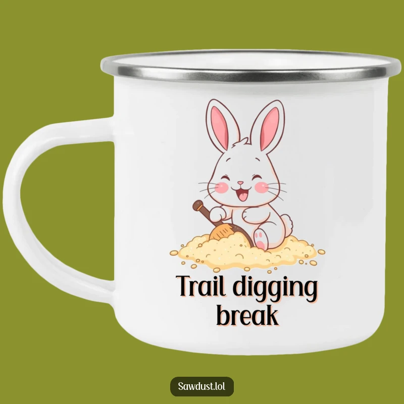 Funny Rabbit Digging Sawdust Camping Mug: Cheerful Enamel Cup, Adventure Gift