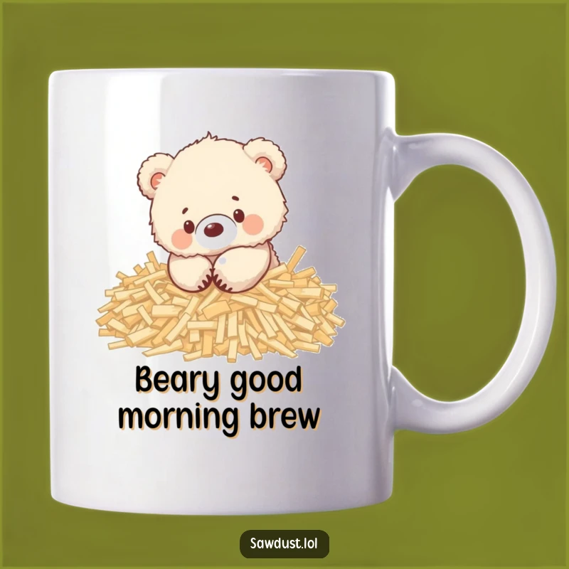 Funny Bear Cub Wood Shavings Mug: Cute Playful Cartoon, Adorable Gift