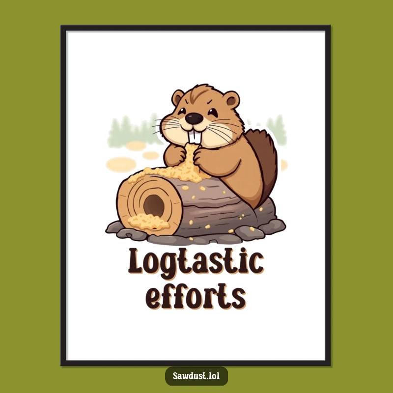 Funny Beaver Digital Art: Determined Chewing Scene, Perfect Humorous Decor Gift!