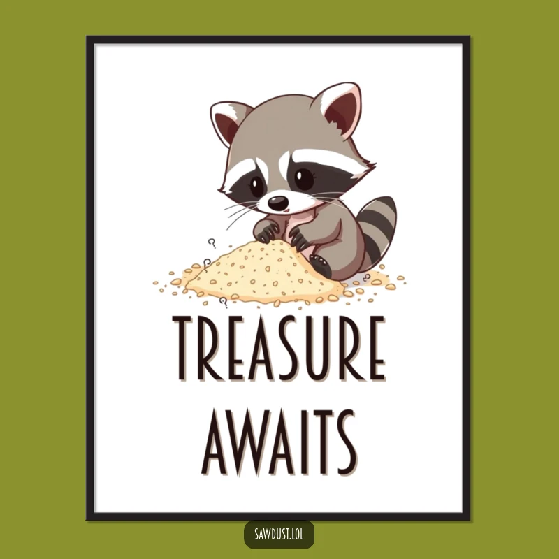 Funny Raccoon Sawdust Dig Digital Print - Instant Humorous Wall Decor Gift