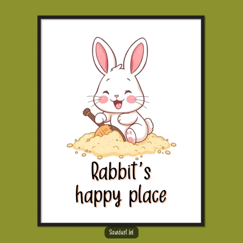 Funny Rabbit Digging Sawdust Digital Art: Cheerful Graphic, Instant Joy Download