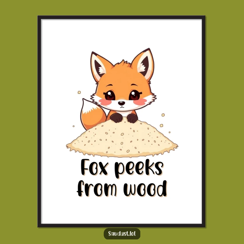 Funny Fox Peeking Sawdust Poster: Playful Art Print, Whimsical Decor