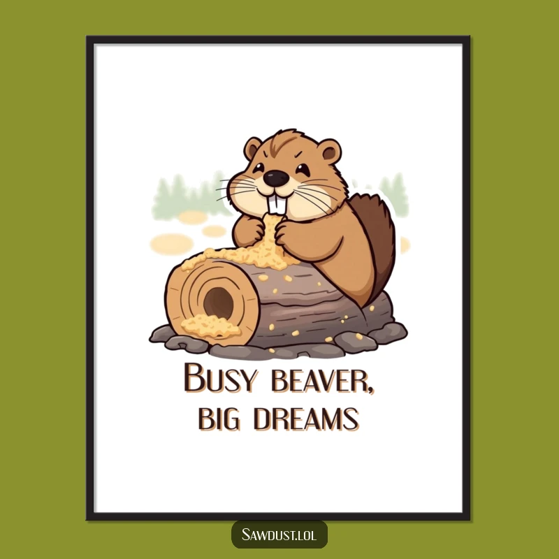 Funny Free Printable Wall Art: Happy Beaver Chewing, Humorous Downloadable Art for Whimsical Decor