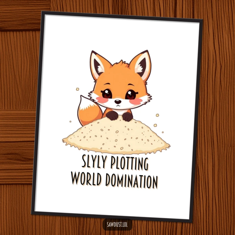 Funny Free Printable Wall Art: A playful fox peeking out from sawdust. Sly and charming downloadable decor.