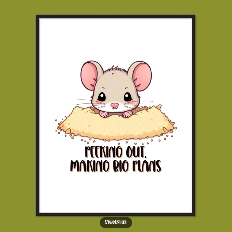 Funny Free Printable Wall Art: Mouse Peeking from Sawdust, Humorous Downloadable Art for Cozy Decor