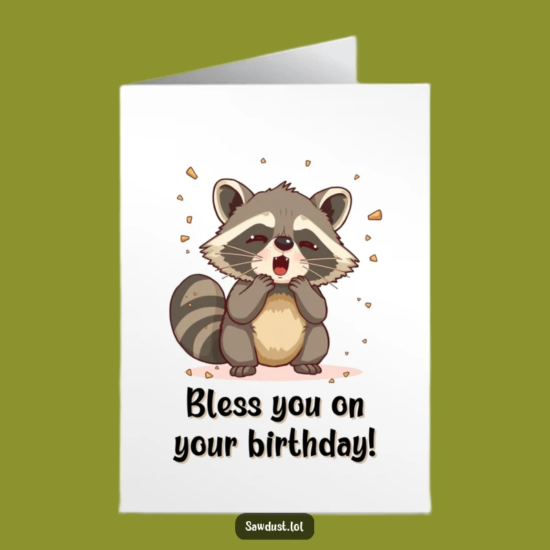 Free Printable Birthday Card: Funny Raccoon Sneeze Downloadable Gift for Humorous Celebrations