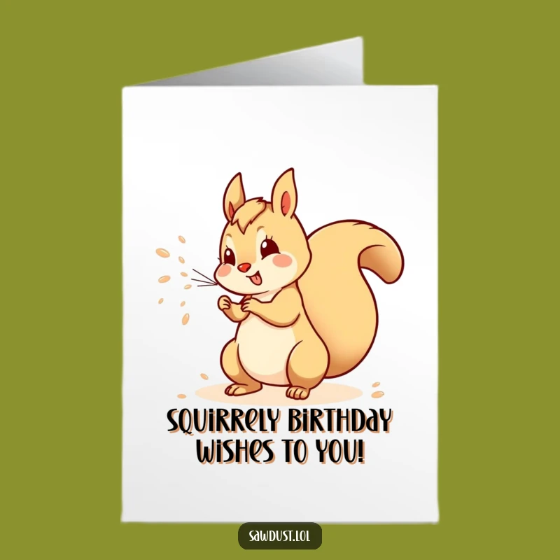 Free Printable Funny Birthday Card: Playful Squirrel Spraying, Hilarious Downloadable Greeting Gift