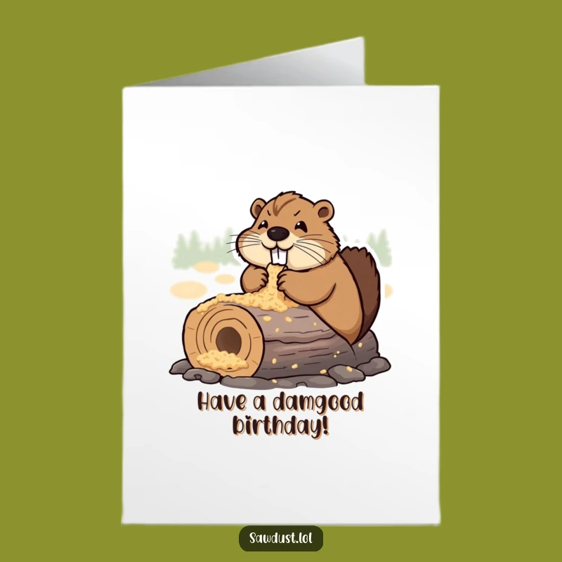 Free Printable Funny Birthday Card: Determined Beaver Chewing, Hilarious Downloadable Greeting Gift