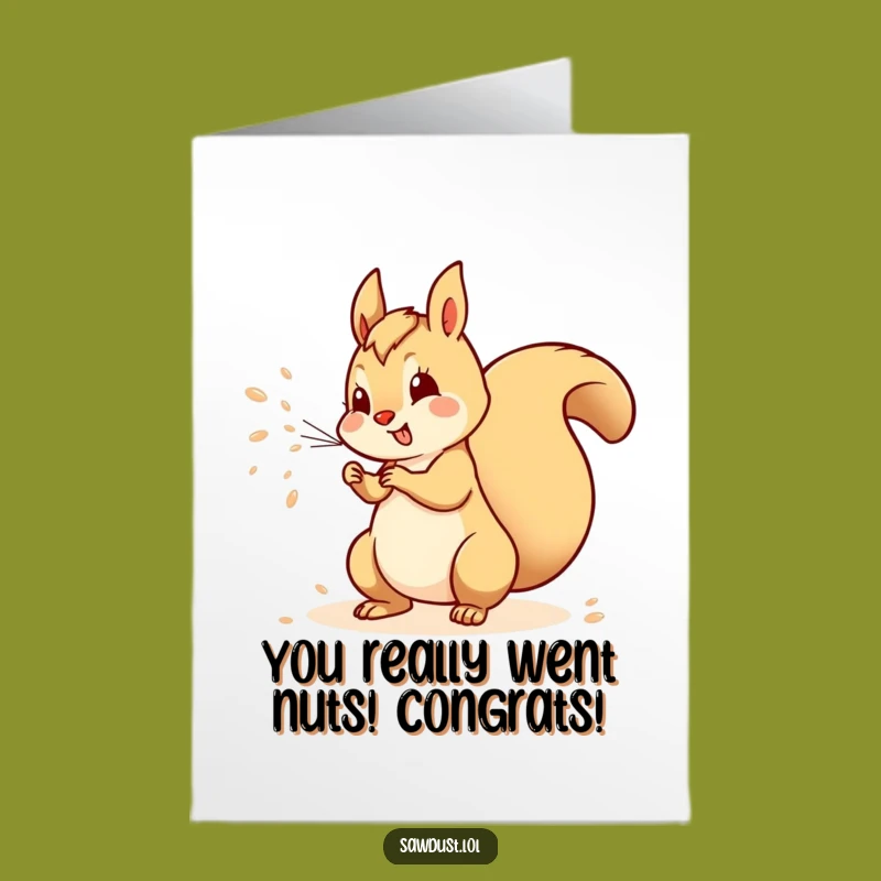 Free Printable Congrats Card: Squirrel Spraying Sawdust, Funny Downloadable Greeting for Achievements