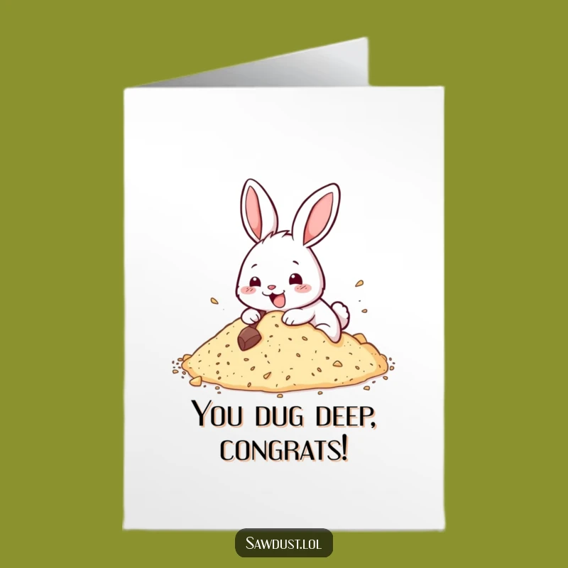 Free Printable Rabbit Congrats Card: Enthusiastic Digging Critter, Funny Downloadable & Print at Home
