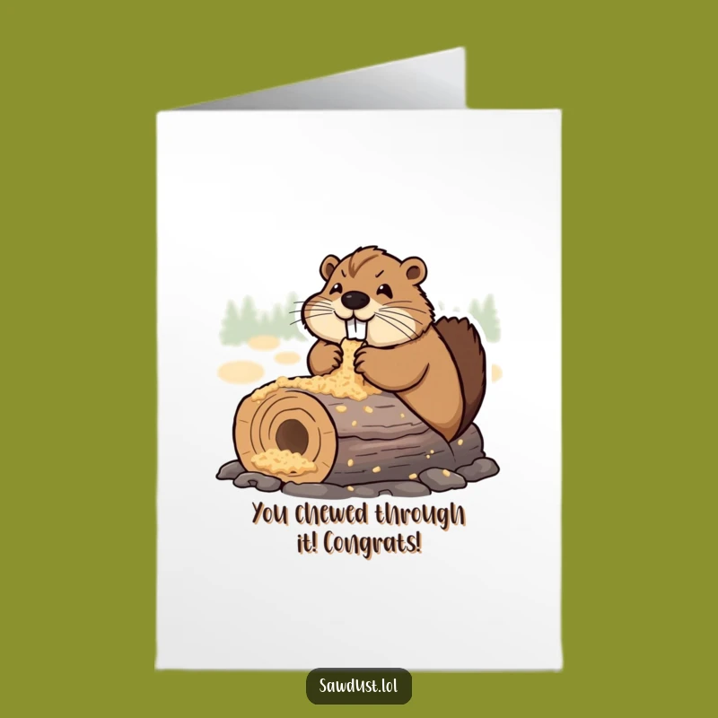 Free Printable Congrats Card: Happy Beaver Chewing, Funny Downloadable Greeting for Big Wins