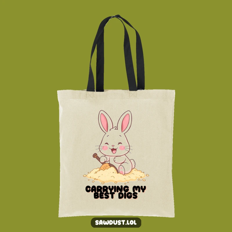 Funny Rabbit Digging Sawdust Tote Bag: Cheerful Carry-All, Adorable Gift